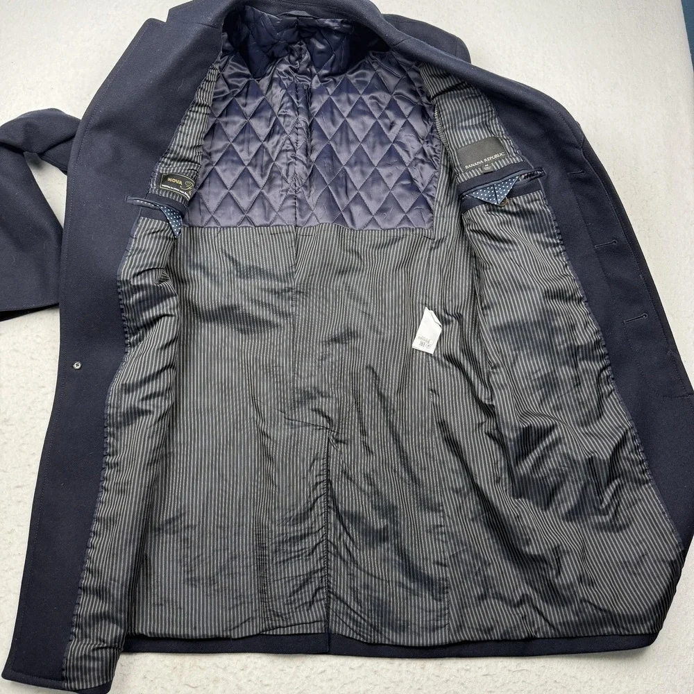 Banana Republic Coat Mens Medium Blue Nova Fides Wool Overcoat Button Front